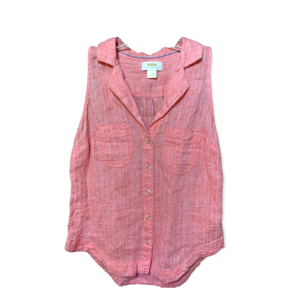 Maeve Anthropologie Sleeveless Collard Pink Blouse